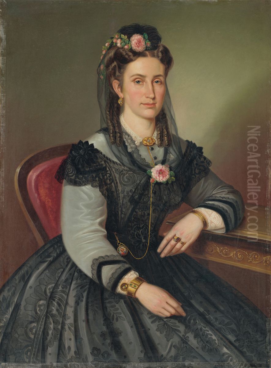 Podobizen Heleny Kubinyiovej rod. Zmeskalovej Oil Painting by Peter Michal Bohun