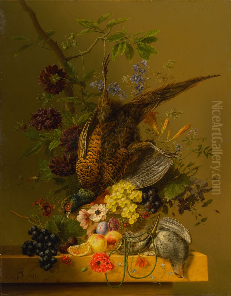 Zatisie s bazantom a ovocim Oil Painting by Arnoldus Bloemers