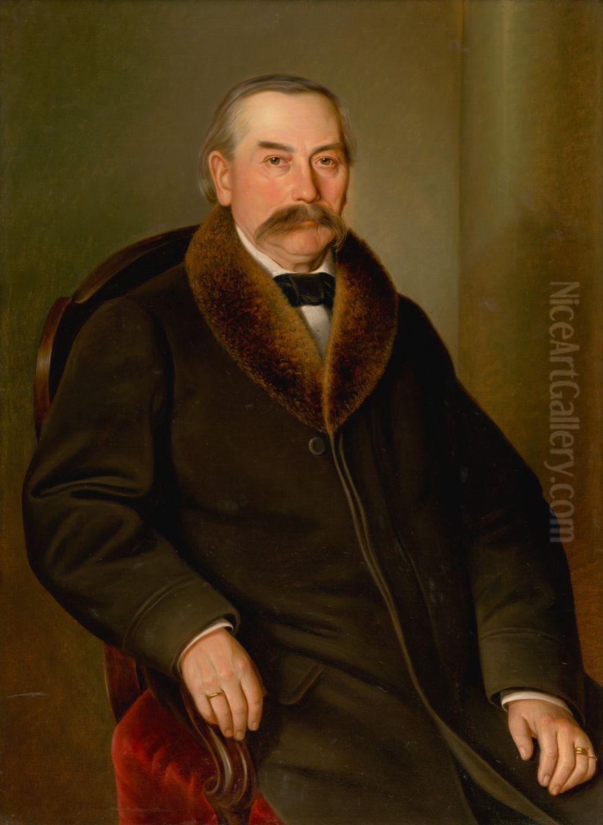 Samuel Daniel Benjac. Portret muza v kozuchu Oil Painting by Peter Michal Bohun