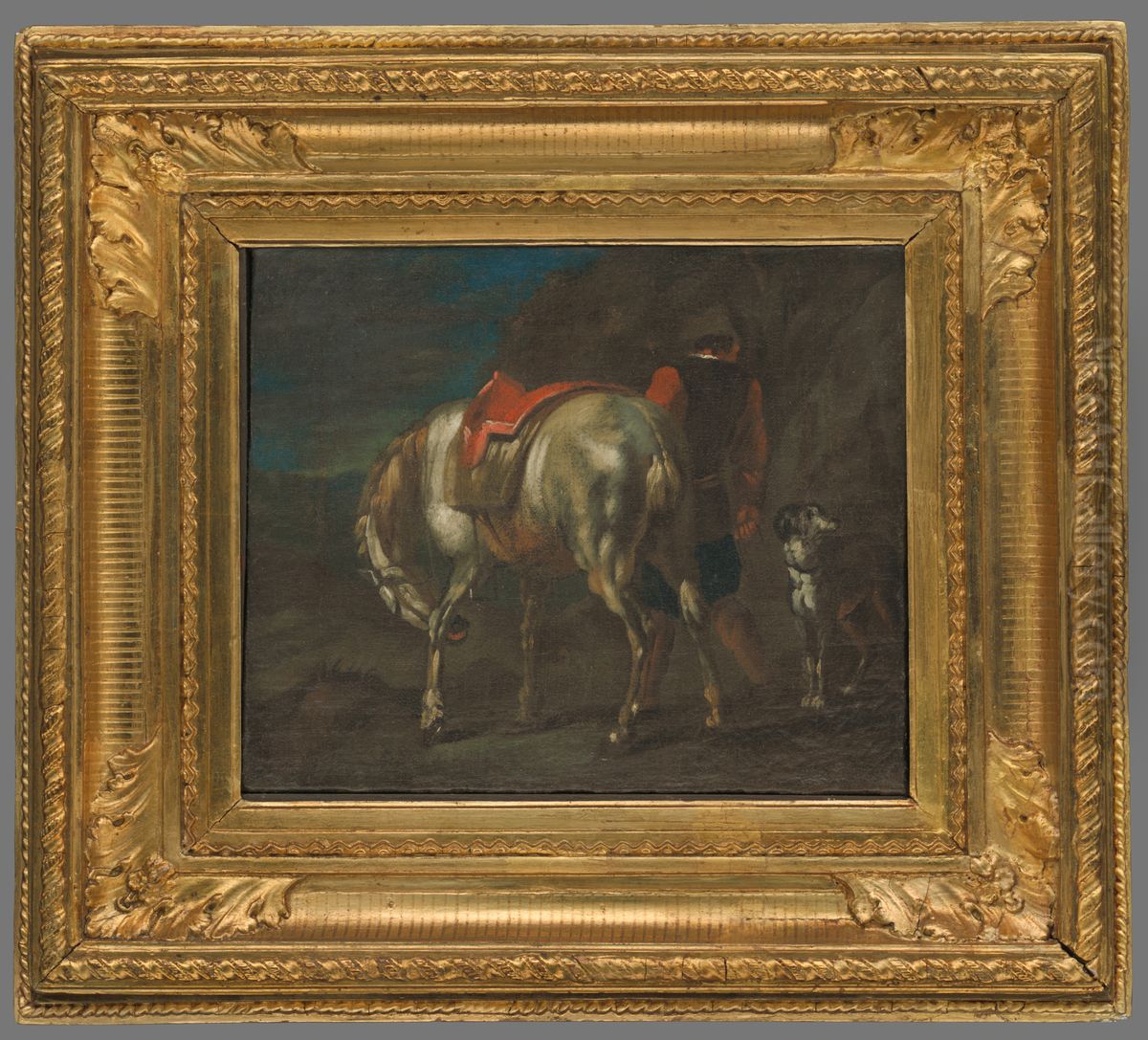 Muz s konom a psom Oil Painting by Juliusz Kossak
