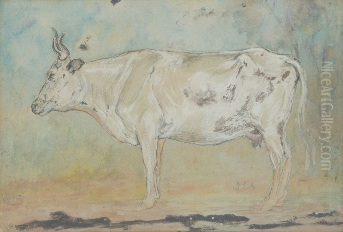 Biela krava Oil Painting by Lajos Deak Ebner