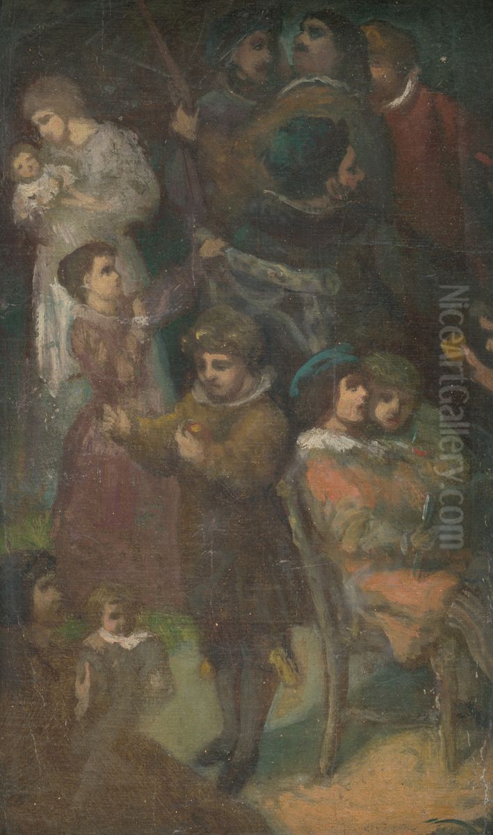 Skica k Shakespearovskym sprievodom ? Oil Painting by Karel Purkyne