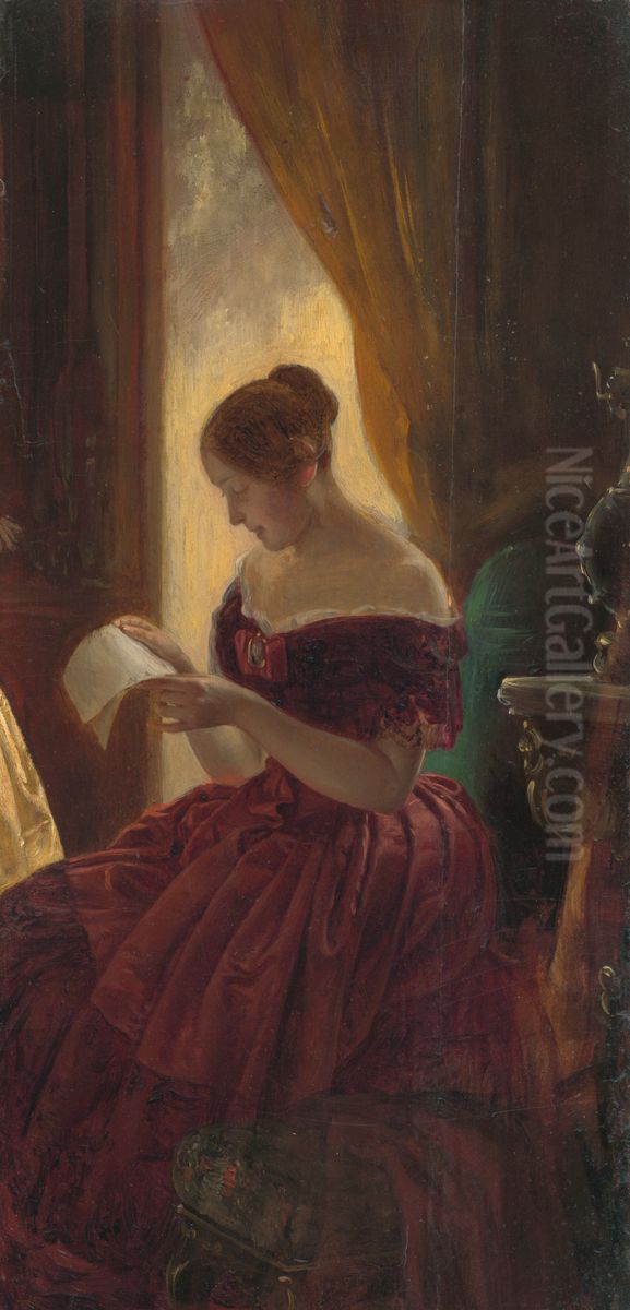 Dama citajuca list Oil Painting by Jozsef Borsos