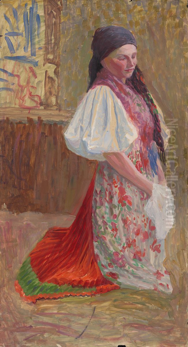 Girl in Czech traditional costume Oil Painting by Ivan Zabota