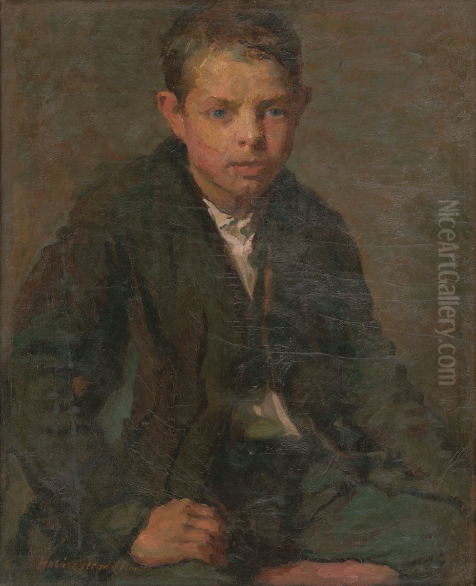 Podobizen robotnickeho chlapca Oil Painting by Elemir Halasz-Hradil