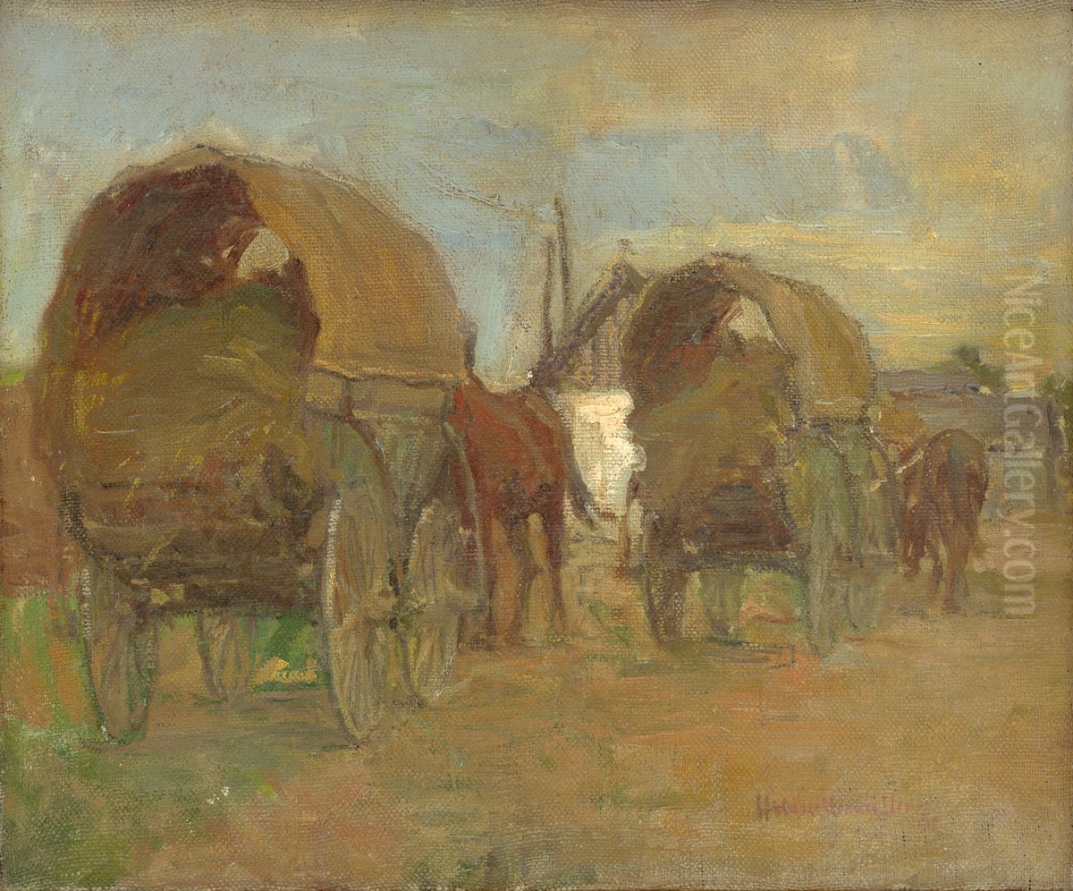 Ciganske vozy Oil Painting by Elemir Halasz-Hradil