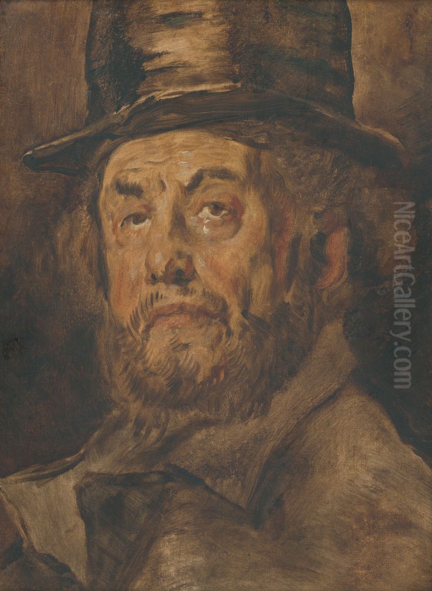 Muz v cylindri Oil Painting by Wilhelm Leibl