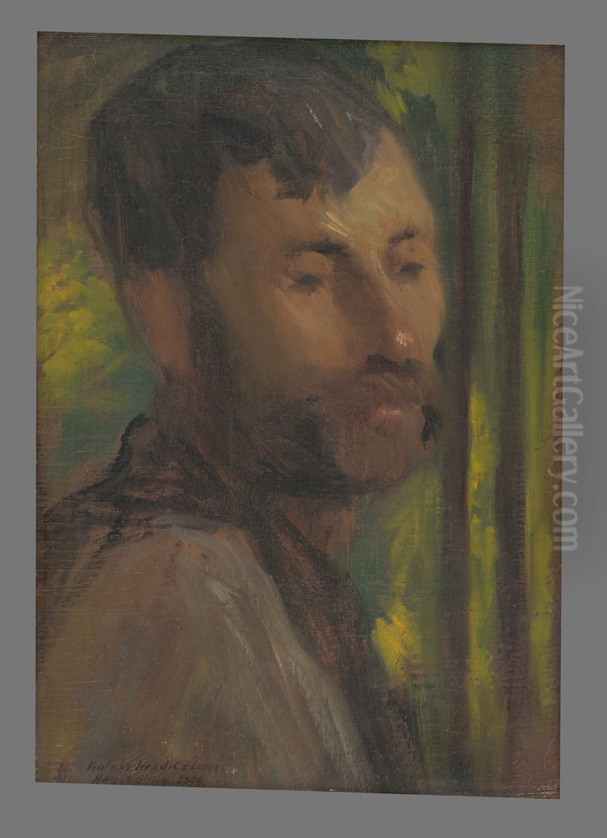 Hlava robotnika Oil Painting by Elemir Halasz-Hradil