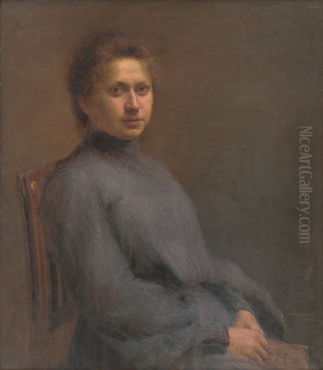 Portret umelcovej zeny Oil Painting by Elemir Halasz-Hradil
