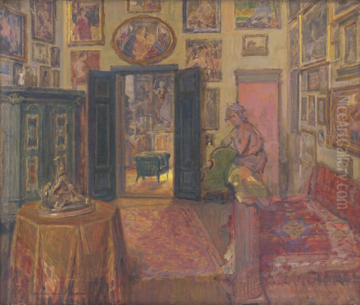 Atelier Oil Painting by Elemir Halasz-Hradil
