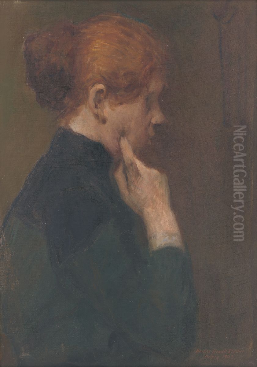 Studia zamysleneho dievcata Oil Painting by Elemir Halasz-Hradil