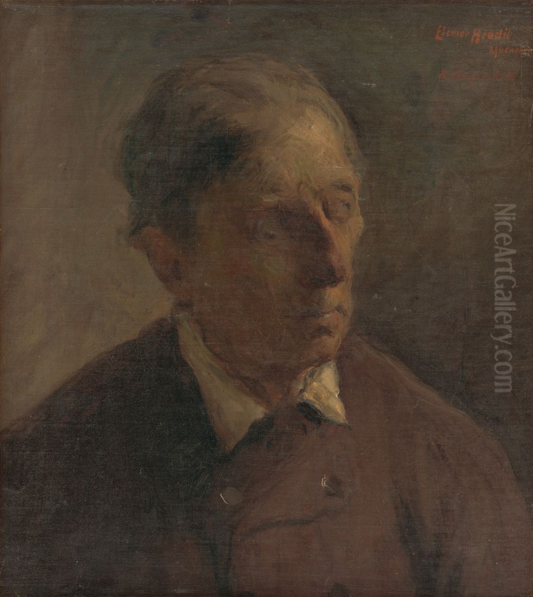 Studia muzskej hlavy Oil Painting by Elemir Halasz-Hradil