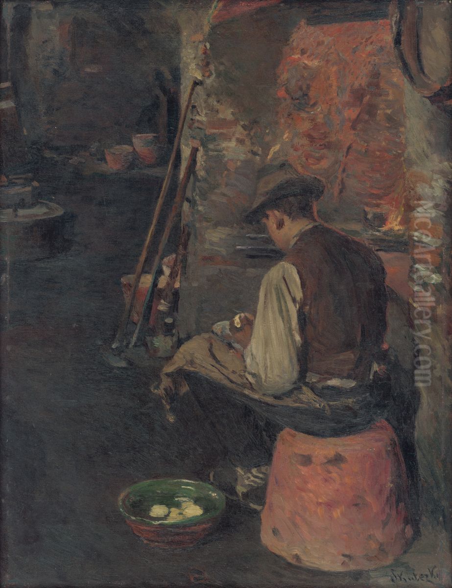 Pred obedom Oil Painting by Dome Skuteczky