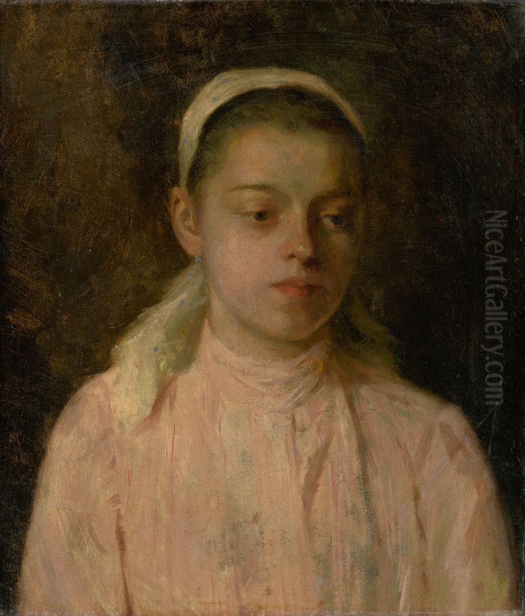 Studia hlavy sedliackeho dievcata Oil Painting by Lajos Csordak