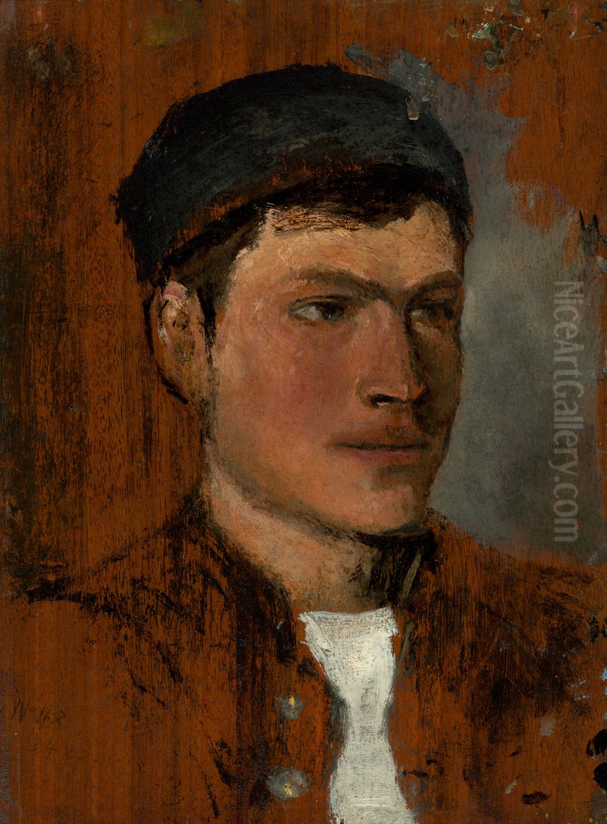 Mlady muz s bielou kravatou Oil Painting by Laszlo Mednyanszky