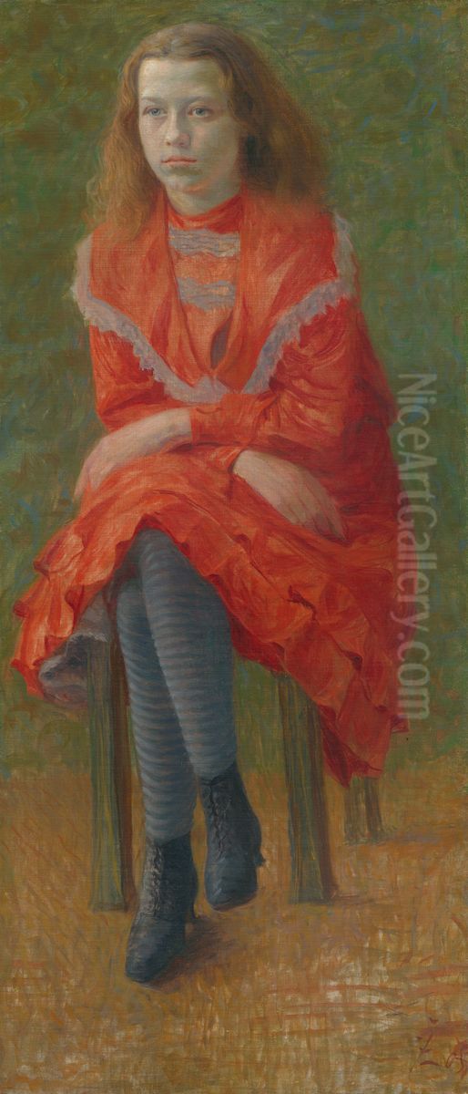Sedeca deklica Oil Painting by Ivan Zabota