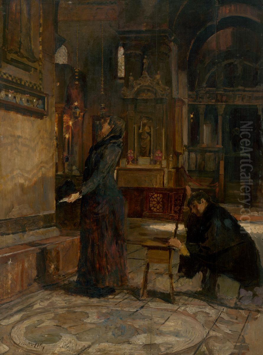 Interierova scena Oil Painting by Dome Skuteczky