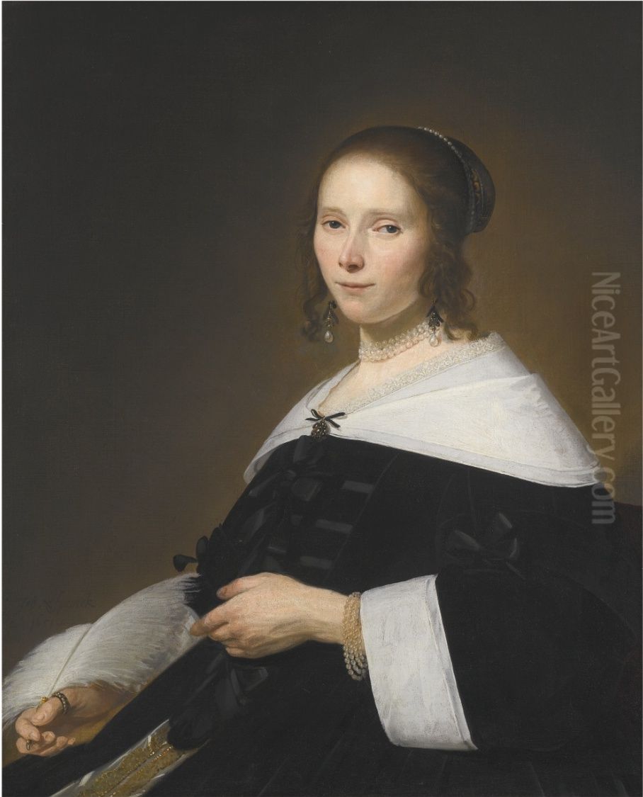 Portrait of Cornelia Hammius, pendant of the portrait of her husband Francois Dermout Oil Painting by Johannes Cornelisz Verspronck
