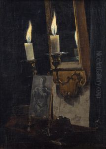 Lille interior med braendende lys