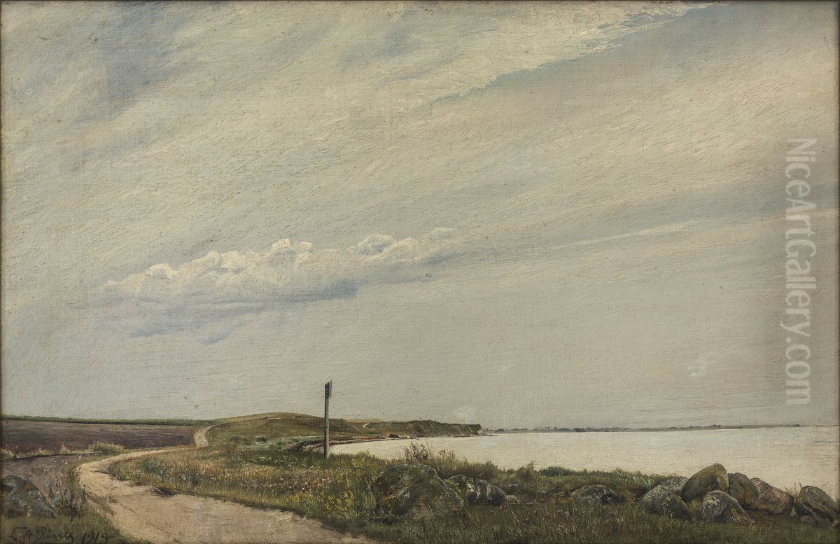 Vej langs stranden Stille sommerdag pa Eno Oil Painting by Laurits Andersen Ring
