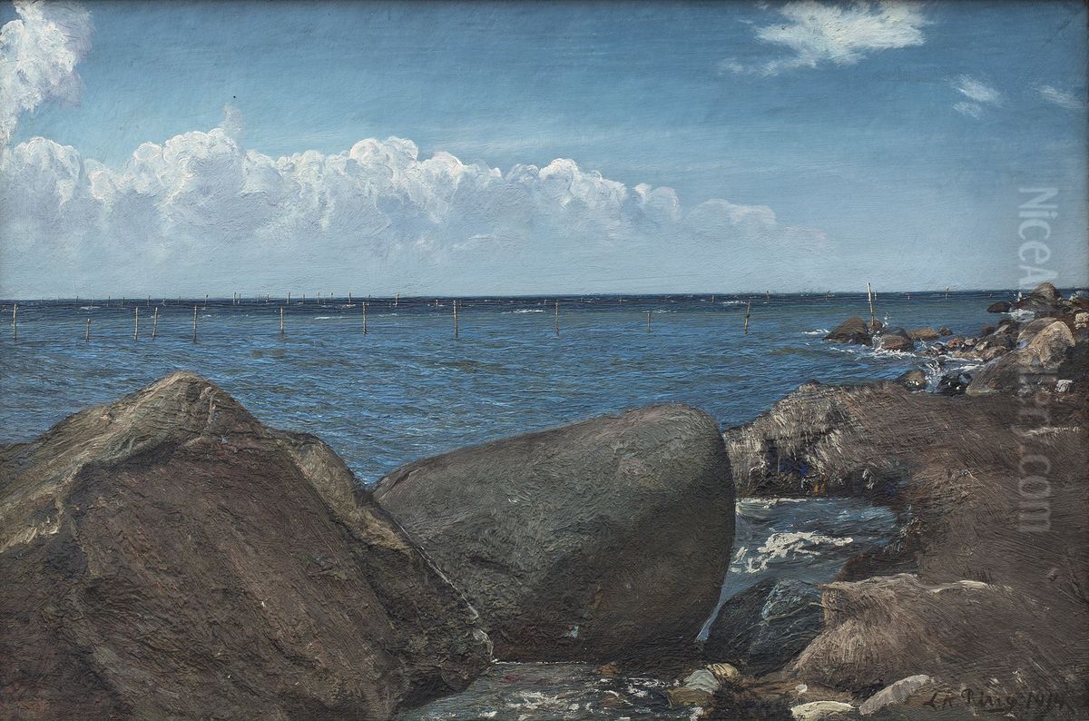 Stenet strandkant pa Eno Oil Painting by Laurits Andersen Ring