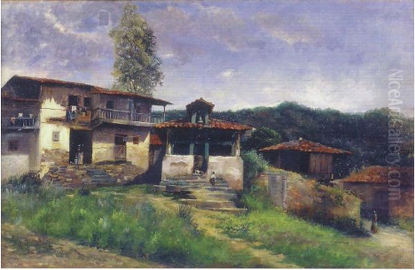 La capilla de la aldea Oil Painting by Marcelina Poncela