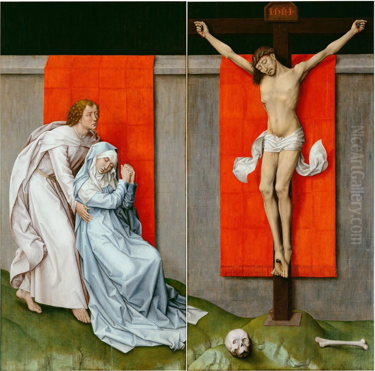 Christ on the cross with Mary and Saint John the Evangelist Oil Painting by Rogier van der Weyden