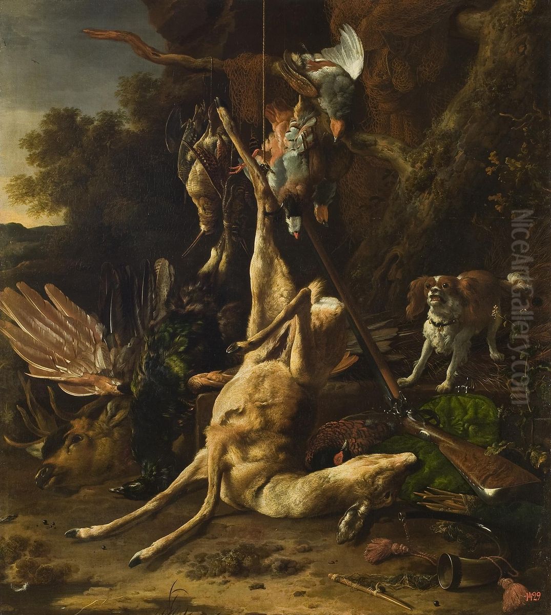 Hunting Trophies Oil Painting by Melchior D'Hondecoeter