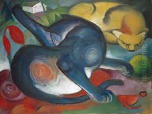 Zwei Katzen, Blau und Gelb Zwei Katzen, Blau und Gelb