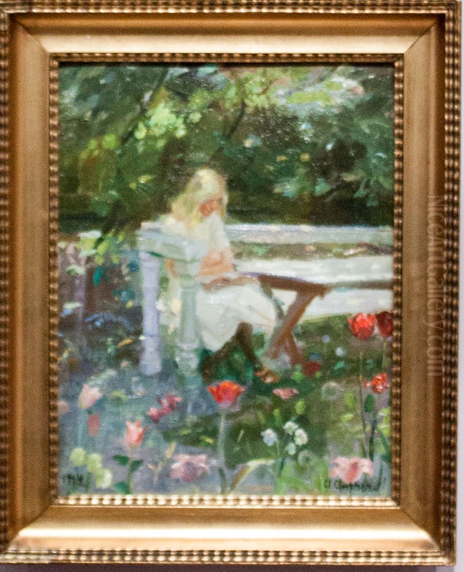 A girl in the garden in summertime Oil Painting by Anna Ancher
