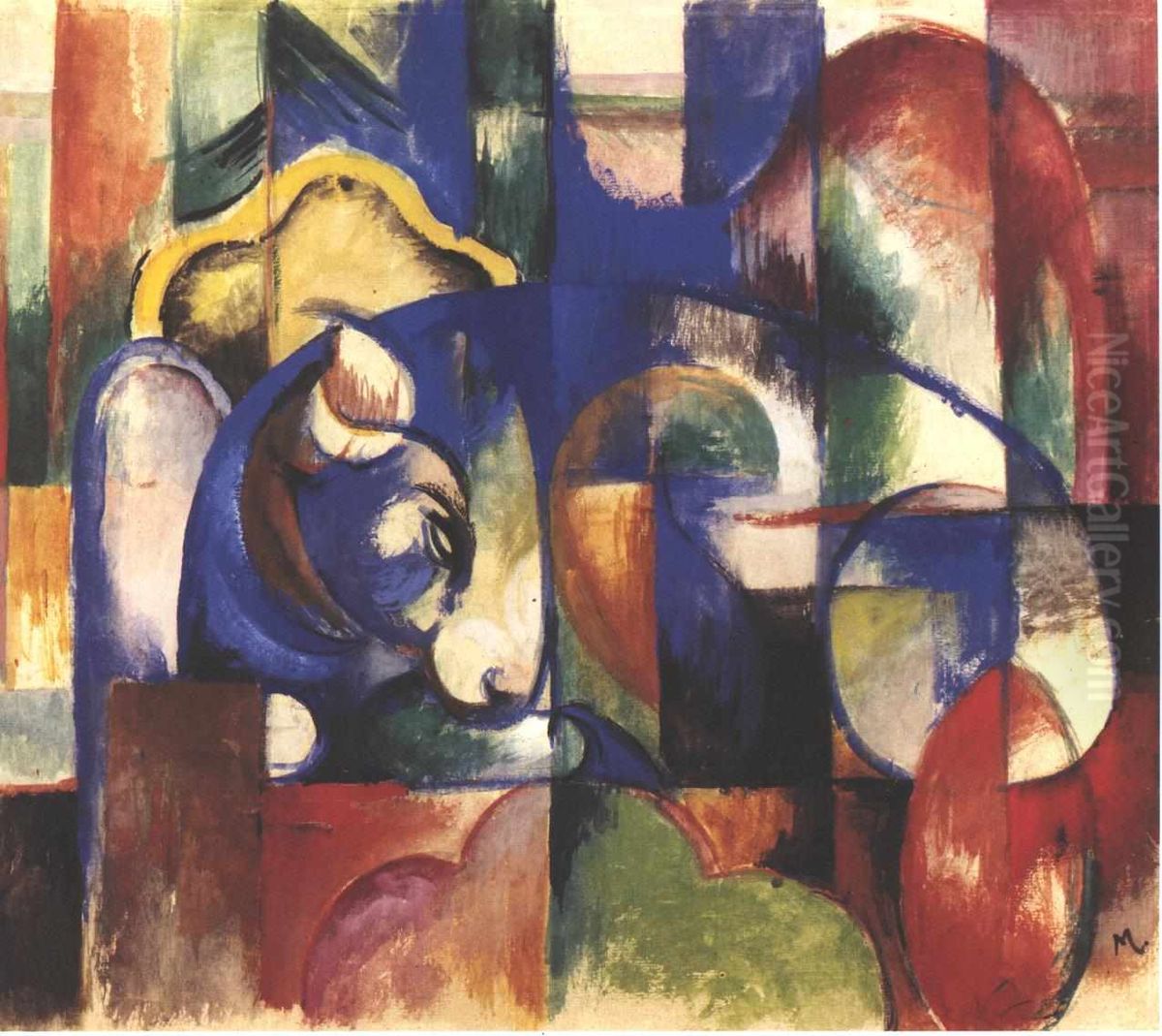 Lying bull Oil Painting by Franz Marc