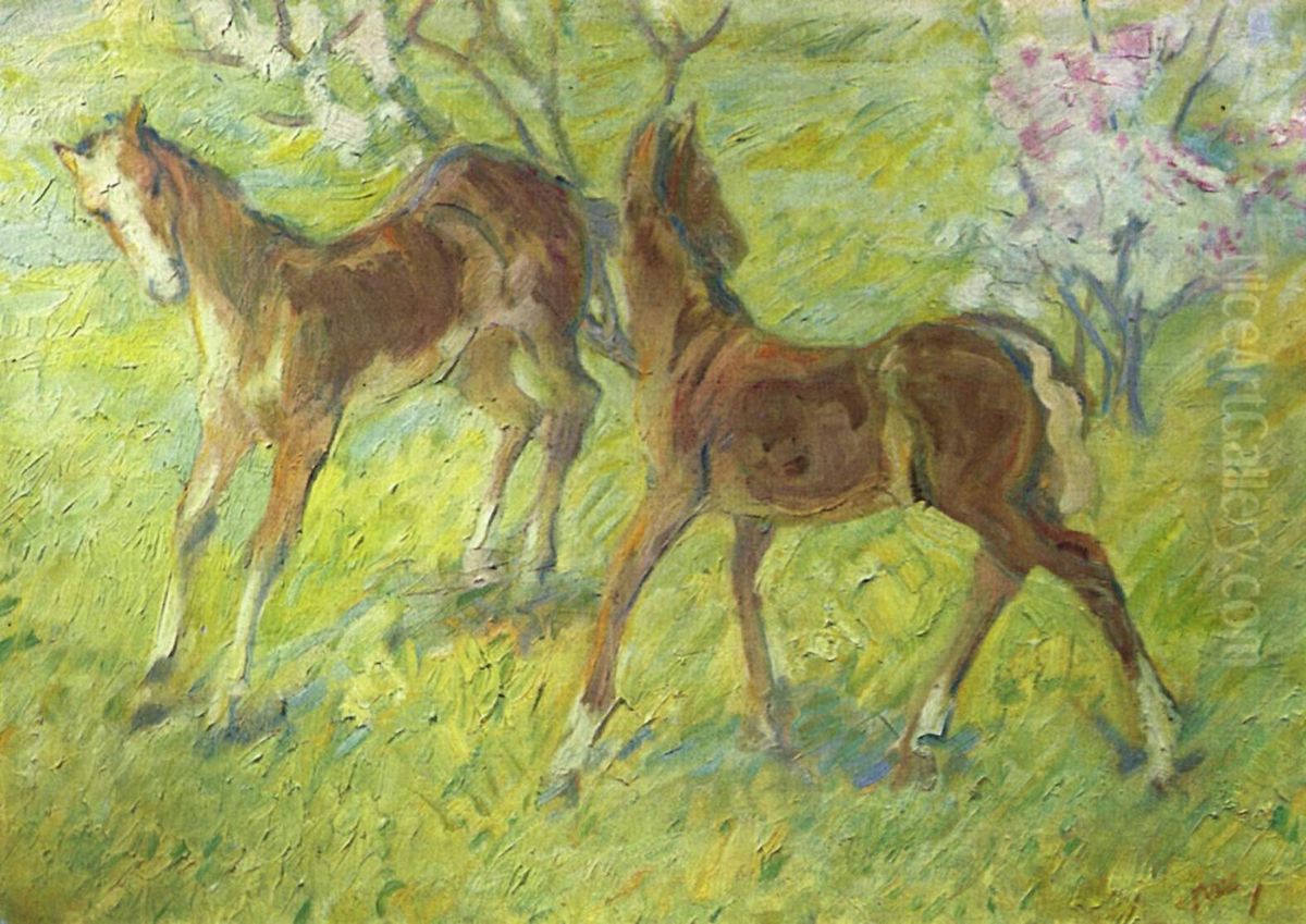 Springende Fohlen Oil Painting by Franz Marc
