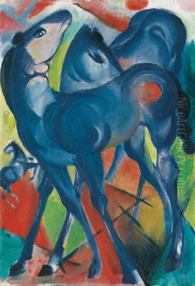 Die blauen Fohlen Oil Painting by Franz Marc