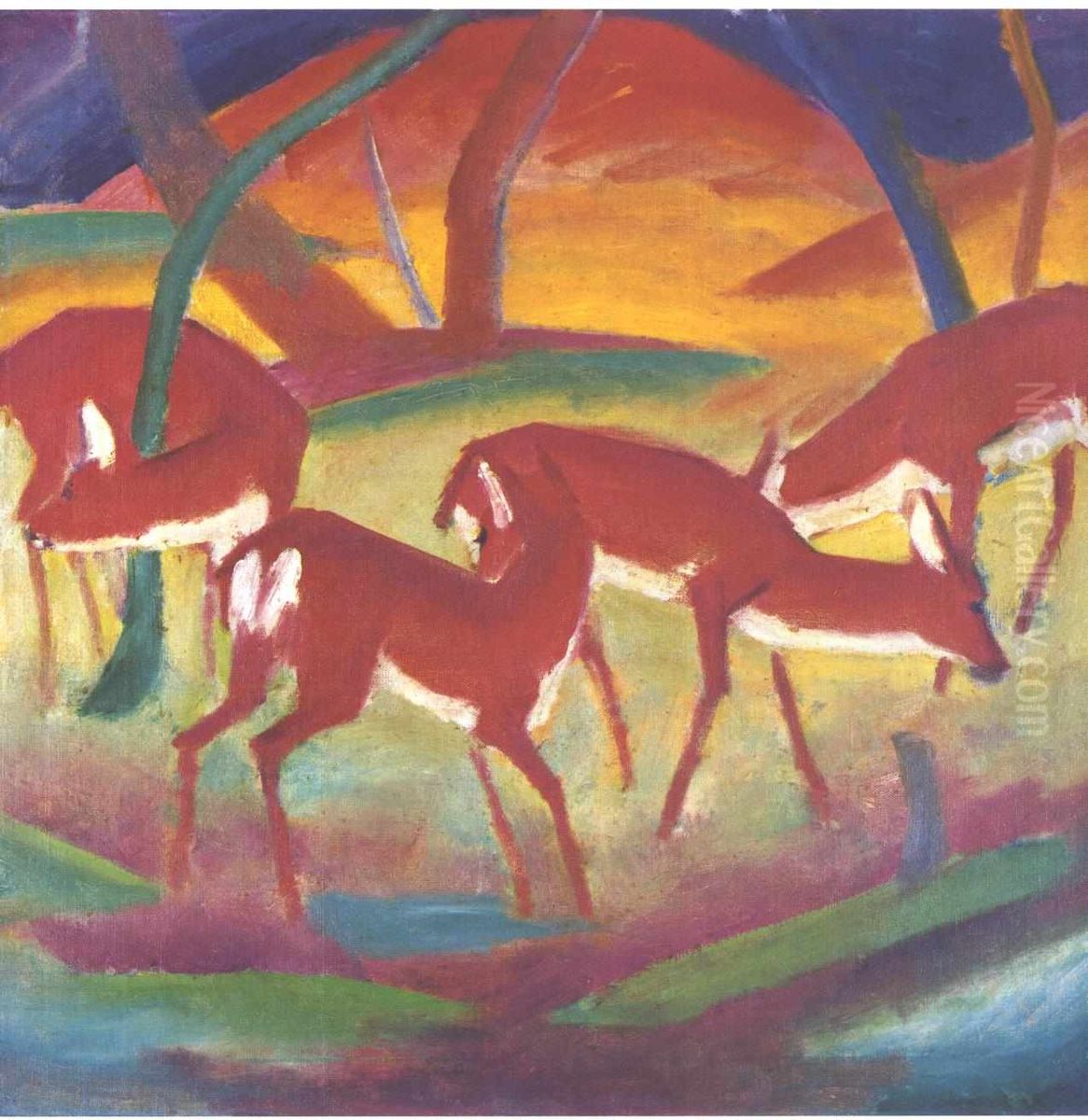 Red deer I Oil Painting by Franz Marc