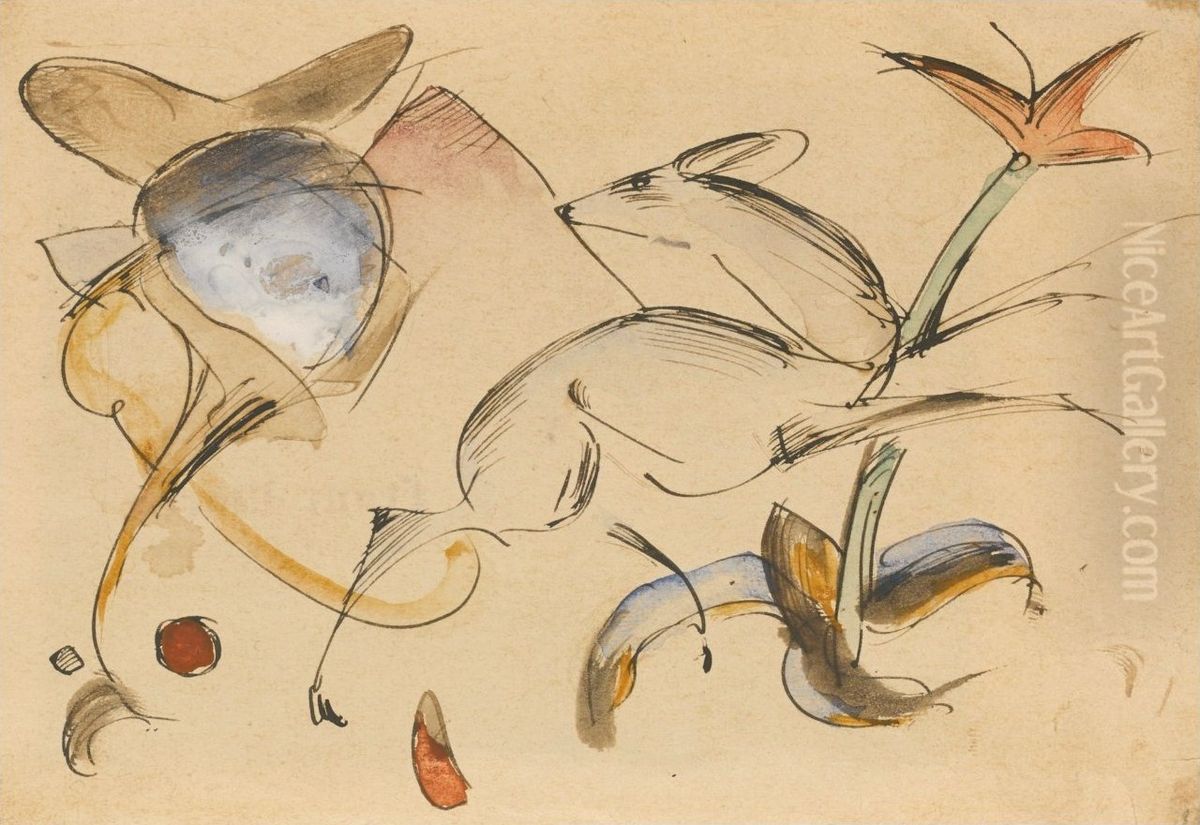 Rehe zwischen Blumen springend Oil Painting by Franz Marc