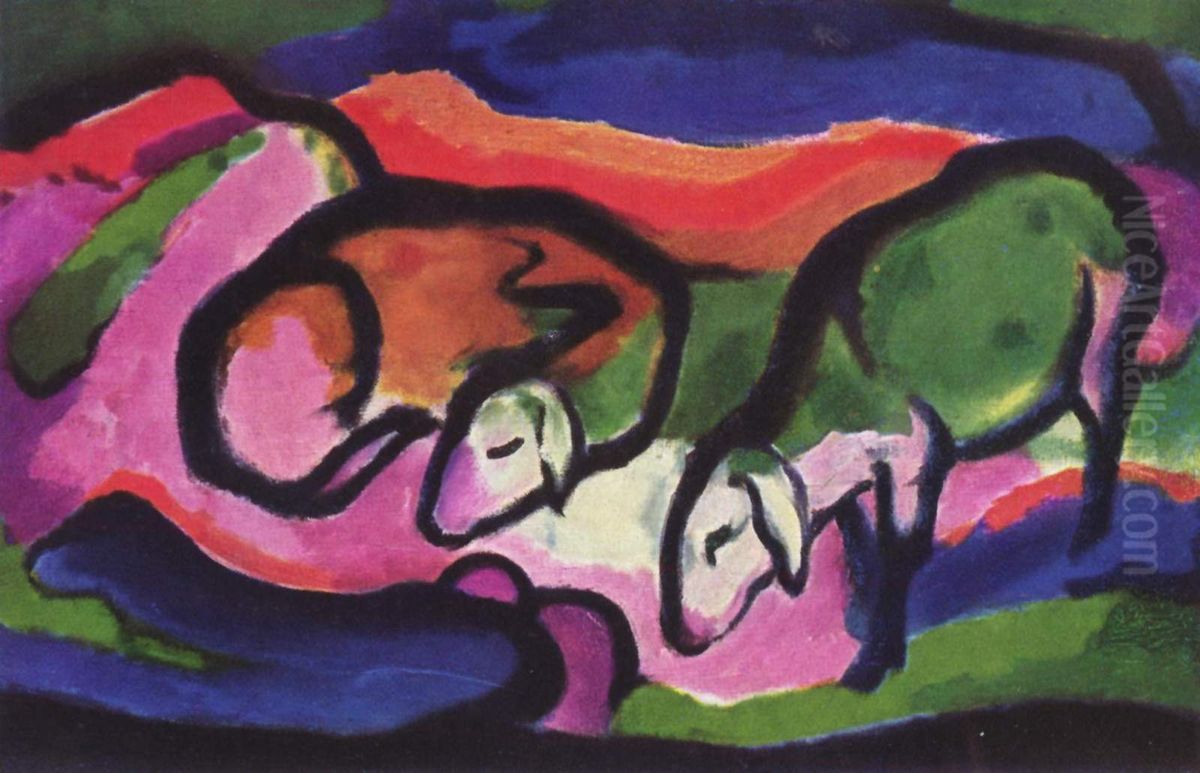 Sheep Oil Painting by Franz Marc