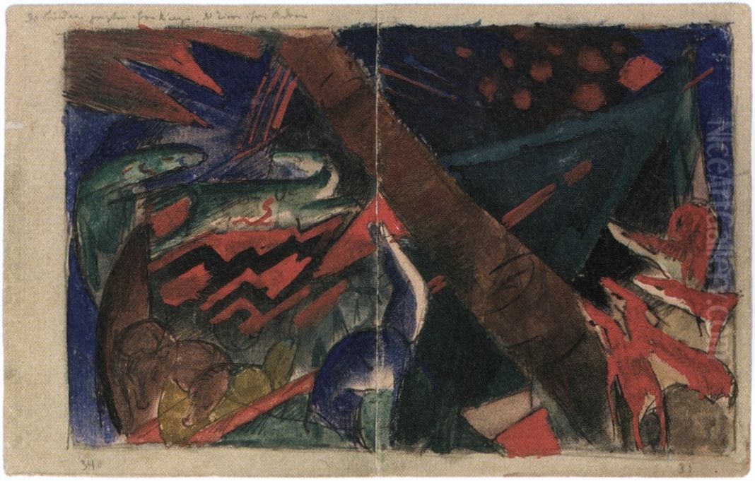 Franz Marc: Die Baume zeigten ihre Ringe, die Tiere ihre Adern Oil Painting by Franz Marc