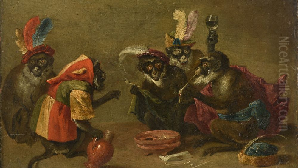 Rauchen von Affen Oil Painting by David Teniers the Younger