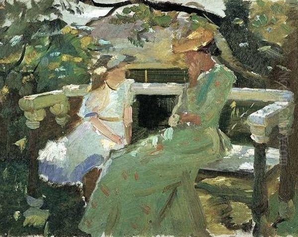 On the garden bench Oil Painting by Anna Ancher