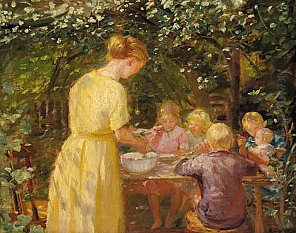 Middagsmaltid i Haven. Oil Painting by Anna Ancher