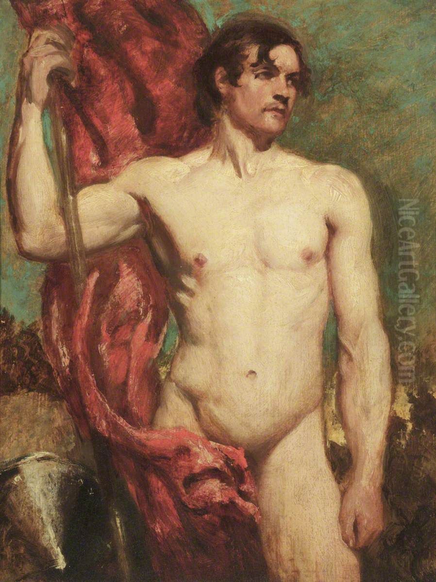 Academic Study of a Male Nude as a Standard Bearer Oil Painting by William Etty