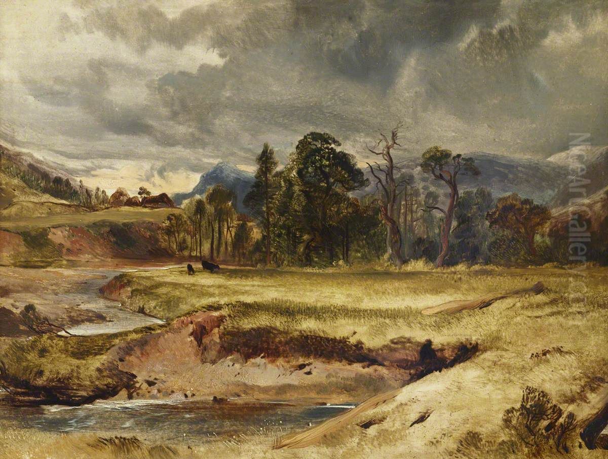 Scottish River Scene with Cattle in a Meadow Oil Painting by Sir Edwin Henry Landseer