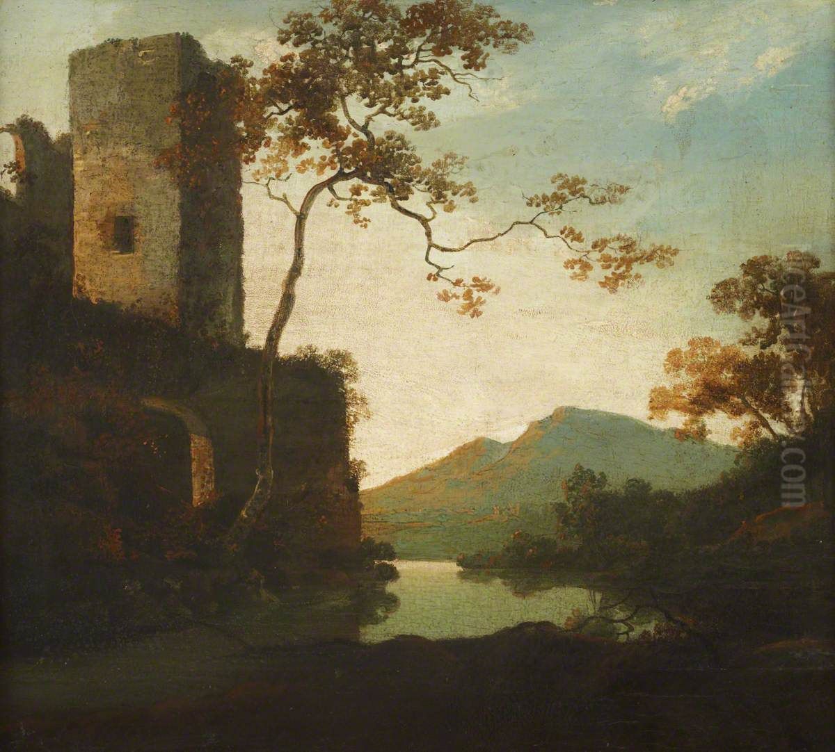 Classical Landscape with a Tower Oil Painting by Richard Wilson