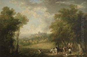 View of Windsor from the Forest with Travellers in a Horse-drawn Cart