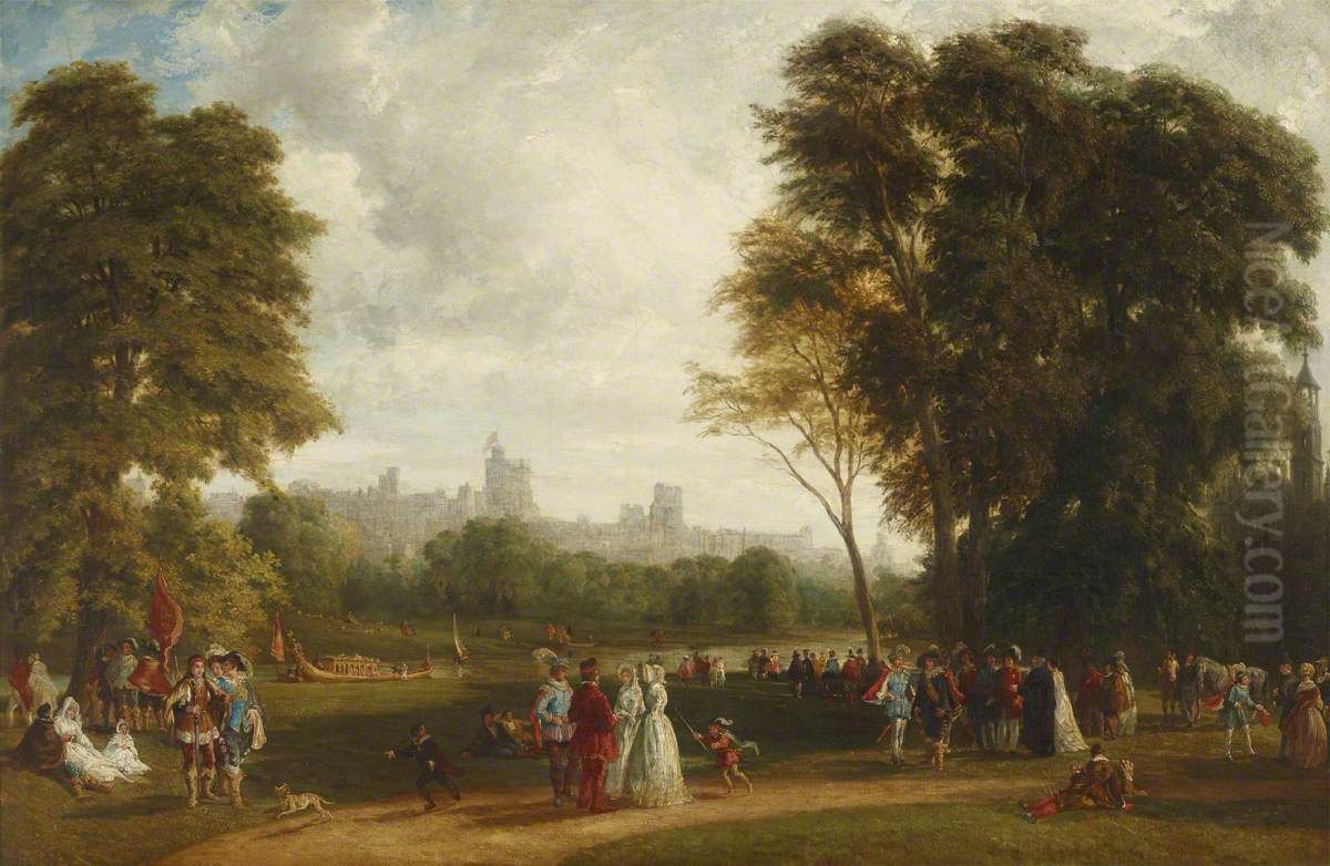 The Montem at Eton, with Windsor Castle beyond the River Thames Oil Painting by William Samuel Parrott