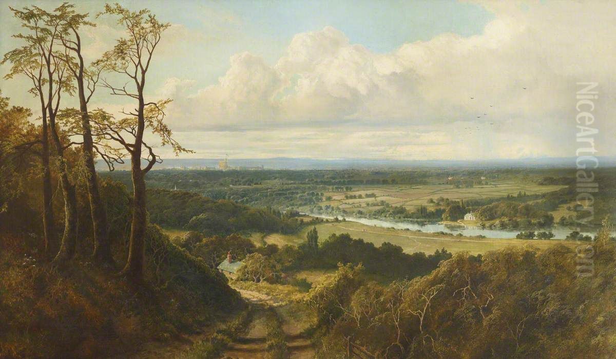 View of Runnymede from Cooper's Hill with a Distant View of Windsor Castle Oil Painting by Edmund John Niemann