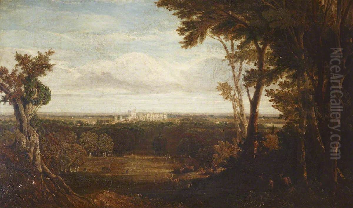 Windsor Castle from the Road to Virginia Water Oil Painting by William Linton