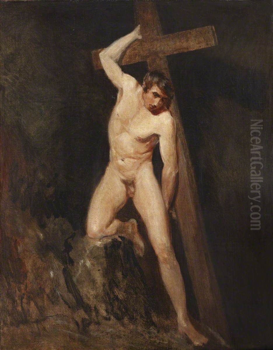 Academic Study of a Male Nude in the same Pose as a Figure in Michelangelo's 'Last Judgement' in the Sistine Chapel, Rome Oil Painting by John Constable