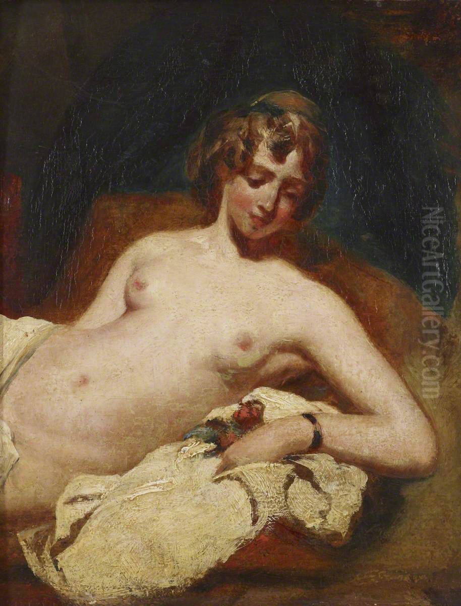 Half-figure of a reclining Female Nude on her side Oil Painting by William Etty