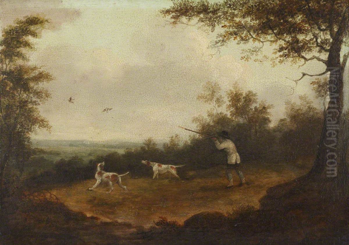 A Sportsman shooting Woodcock, with two Pointers Oil Painting by Dean Wolstenholme the Younger